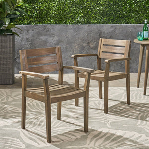 English Elm Christopher Knight Home® - STAMFORD Solid Acacia Wood Dining Chairs Set of 2 for Patio Backyard Poolside Garden, Durable Weatherproof Construction Grey N762P251941E