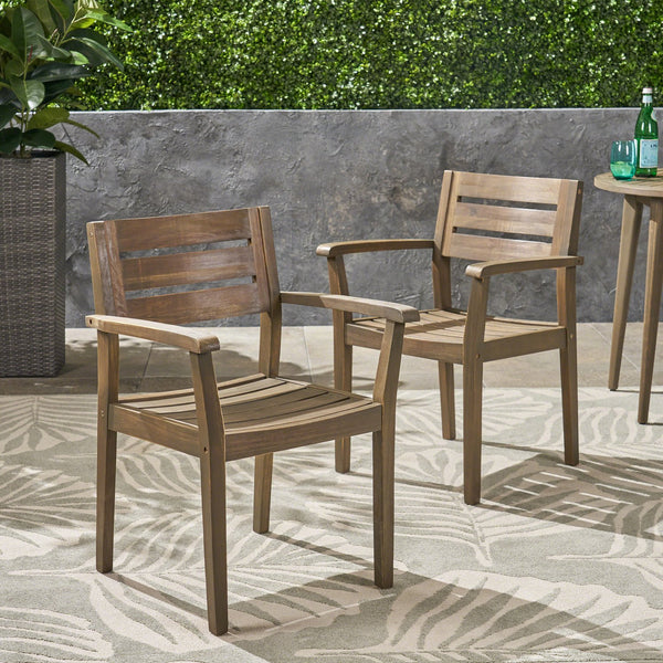 English Elm Christopher Knight Home® - STAMFORD Solid Acacia Wood Dining Chairs Set of 2 for Patio Backyard Poolside Garden, Durable Weatherproof Construction Grey N762P251941E
