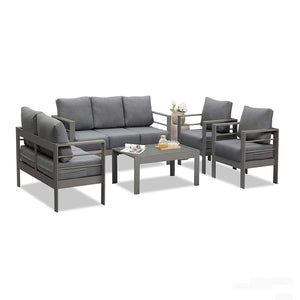 English Elm 5-piece Rust-proof Aluminum Outdoor Sectional Set with Wpc Table for Patio Hosting B082S00088
