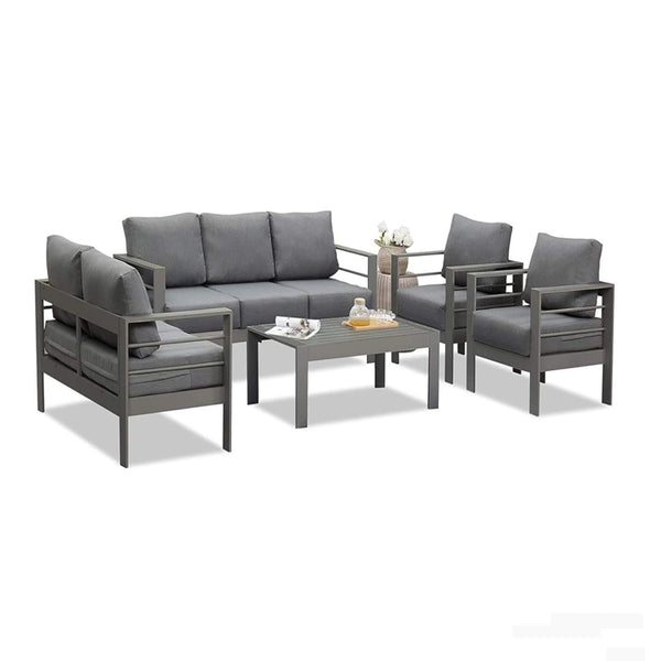 English Elm 5-piece Rust-proof Aluminum Outdoor Sectional Set with Wpc Table for Patio Hosting B082S00088
