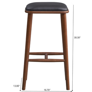 English Elm Ashcroft Furniture - Jason Mid-Century Modern PU Leather Bar Stool | Solid Wood Frame, Backless Comfort, Durable Style Black,Brown,Wood B183P231926