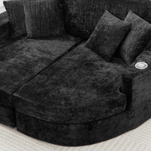 English Elm Swivel Barrel Accent Chair Chenille Tufted Round Club Seat for Living Room Lounge Black N719S002240B