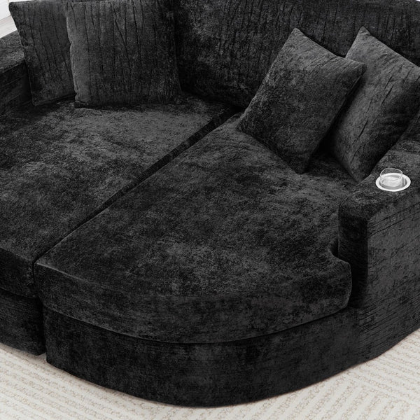 English Elm Swivel Barrel Accent Chair Chenille Tufted Round Club Seat for Living Room Lounge Black N719S002240B