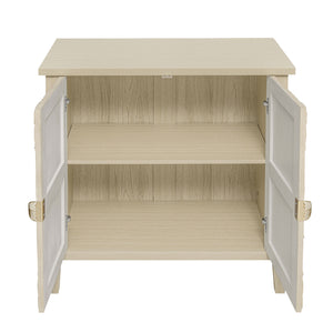 English Elm 2 Door Cabinet Natural Finish with Adjustable Shelves, Golden Handle, Locking Wall Anchor, 36.1" L x 18.1" W x 7.7" H W688P225283