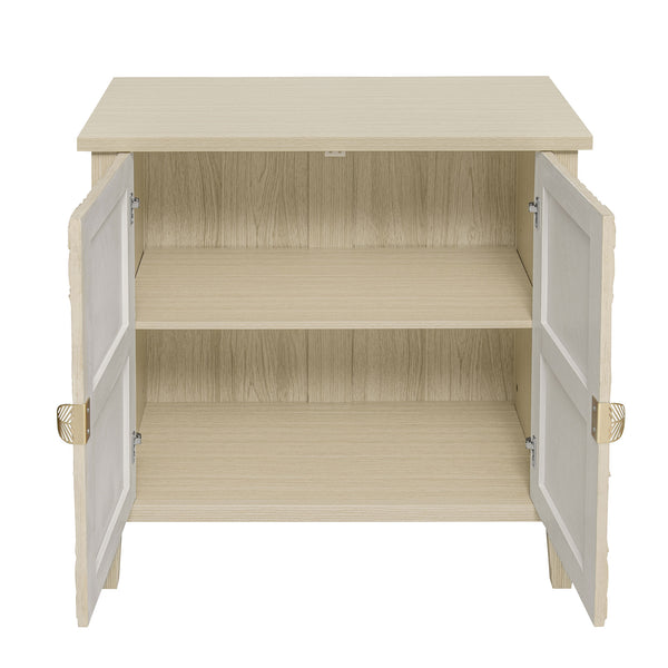 English Elm 2 Door Cabinet Natural Finish with Adjustable Shelves, Golden Handle, Locking Wall Anchor, 36.1" L x 18.1" W x 7.7" H W688P225283