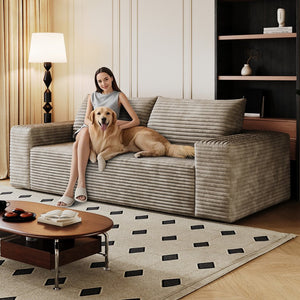 English Elm 71" Corduroy 3Seater Sofa with Deep Seat and Ergonomic Backrest, Plush Support and Durable Foam Camel W2824P321232