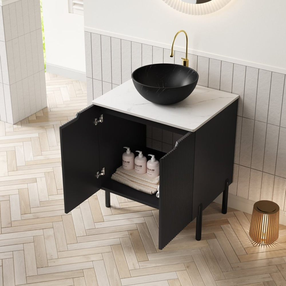 English Elm Dina Floating Bathroom Vanity with Sintered Stone Top and Crystal Glass Basin W2615S00660