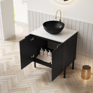 English Elm Dina Floating Bathroom Vanity with Sintered Stone Top and Crystal Glass Basin W2615S00660