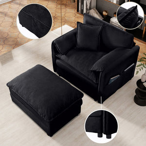 English Elm Oversized Chenille Recliner with Movable Ottoman Dual Layer Cushion Lounge Chair W3163S00003