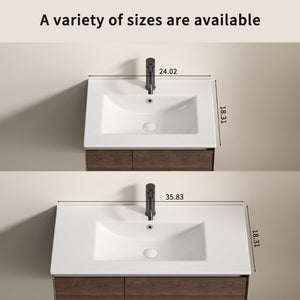 English Elm 24 Inch Ceramic Vanity Sink Top Oval Basin with Overflow Glossy White Spa Bath W3402P324578