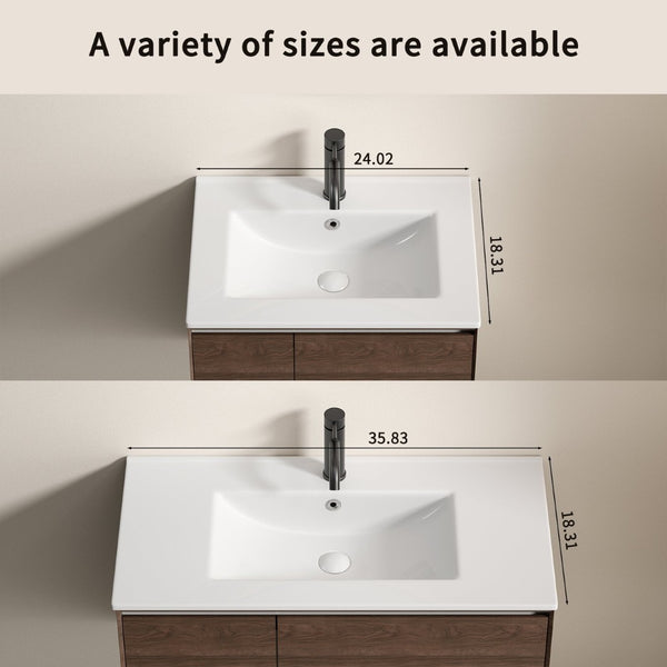 English Elm 24 Inch Ceramic Vanity Sink Top Oval Basin with Overflow Glossy White Spa Bath W3402P324578