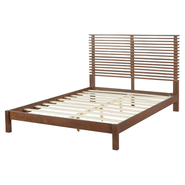 English Elm Premium Solid Pine Queen Platform Bed Architectural Slat Headboard Modern Bedroom Walnut N770PQ367009D