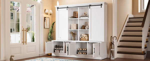 English Elm The Industrial Barn Door Entryway Cabinet with Sliding Rails and 12 Storage Compartments White W1580S00271