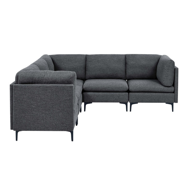English Elm Linen Upholstered Modular Sectional Sofa with Tall Black Metal Legs for Living Room Dark Gray B2748S00112