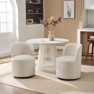 English Elm Set Swivel Barrel Accent Chair Armless Linen Upholstered Compact Seat for Dining Vanity Bedroom Beige W3244P454053