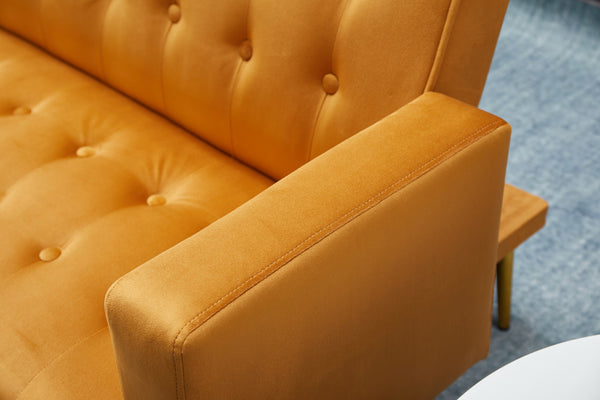 English Elm SOFA Velvet Convertible Sofa Bed with Golden Legs, Solid Wood Frame, Compact Design for Small Spaces Ginger B205P246430