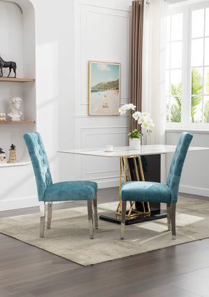 English Elm Set of 2 Modern Dining Chairs with Plush Velvet Tufting, Sturdy Steel Legs, Ergonomic S-Shaped Springs Lake Blue D772095823