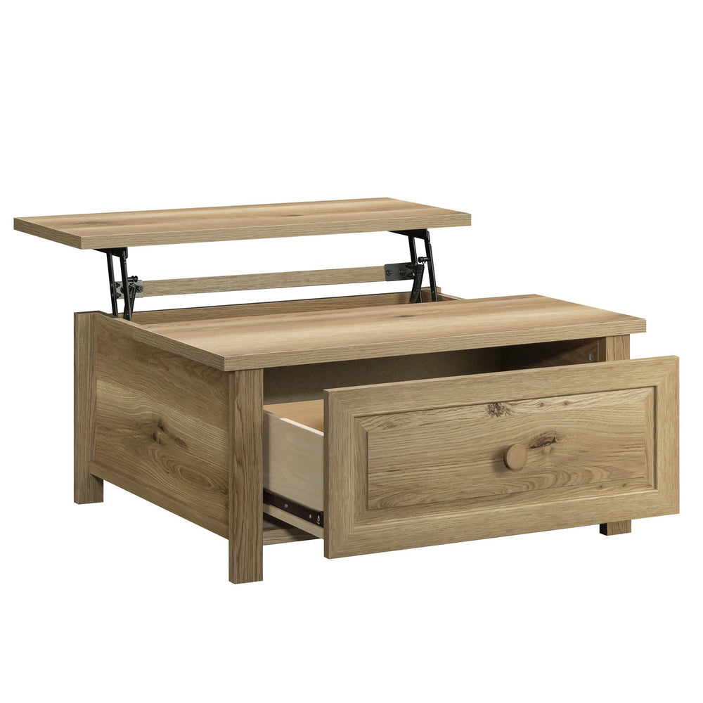 English Elm Lift-Top Coffee Table - Rustic Brown, Versatile Storage & Pop-Up Surface For Modern Living Spaces B356P367868