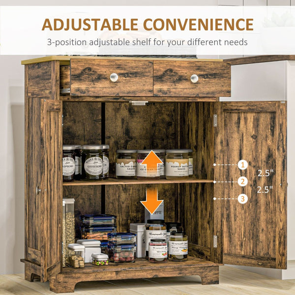 English Elm Homcom Rustic Brown Sideboard Rubberwood Top Buffet with Drawers Adjustable Shelf W2225P229311
