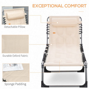 English Elm Outsunny Padded Reclining Outdoor Chaise with Headrest Foldable Steel Frame Lounge Chair Beige W2225P175534