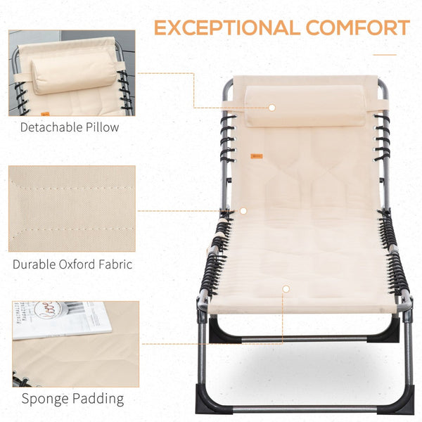 English Elm Outsunny Padded Reclining Outdoor Chaise with Headrest Foldable Steel Frame Lounge Chair Beige W2225P175534