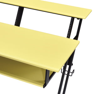 English Elm Suitor Studio Desk in Yellow & Black – Metal/MDF Recording Workstation with Keyboard Tray, Wheels B2726P268630