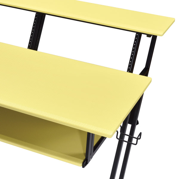 English Elm Suitor Studio Desk in Yellow & Black – Metal/MDF Recording Workstation with Keyboard Tray, Wheels B2726P268630