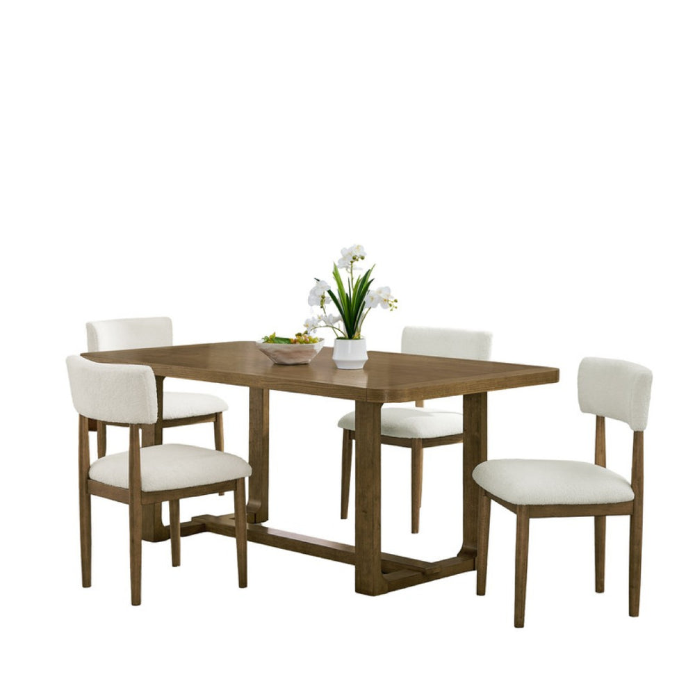 English Elm Dafne 5 Piece Rectangular Walnut Oak Dining Set with Plush Sherpa Upholstered Chairs B2749S00317