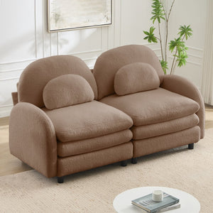 English Elm Teddy Fleece Curved Loveseat Modular Two Seater Sofa with Cloud Soft Double Layer Cushions Camel W5656S00096