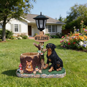 English Elm Rottweiler Mother and Puppy Sculptural Garden Planter Weatherproof Outdoor Accent W5398P464249