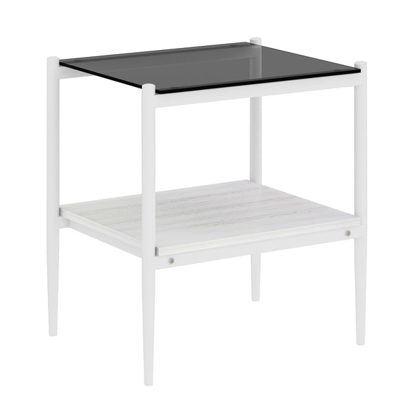 English Elm Coffee Table Set Of 3 With Gray Tempered Glass & Mdf Shelf - Modern Living Room End Tables W241S00041