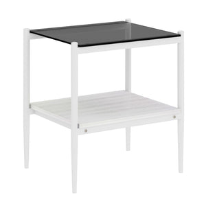 English Elm Set Of 2 Modern Rectangle End Tables With Gray Tempered Glass Top And Mdf Storage Shelf For Living Rooms W241P184250-GIGA