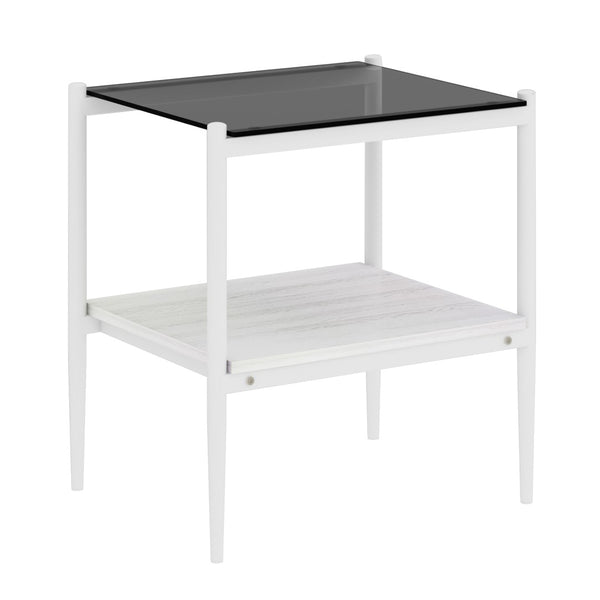 English Elm Set Of 2 Modern Rectangle End Tables With Gray Tempered Glass Top And Mdf Storage Shelf For Living Rooms W241P184250-GIGA