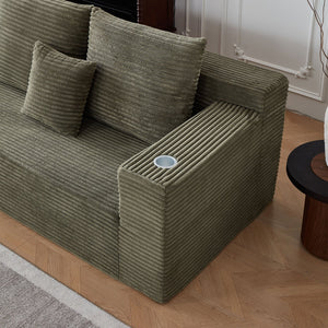 English Elm Deep Seat Corduroy Modular Cloud Couch - Plush Comfort With Built-In Cup Holders, No Assembly Needed! W848S00053