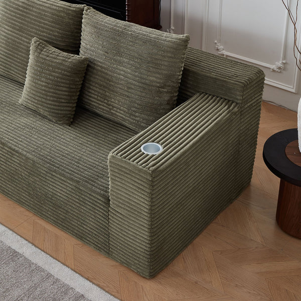 English Elm Deep Seat Corduroy Modular Cloud Couch - Plush Comfort With Built-In Cup Holders, No Assembly Needed! W848S00053