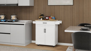 English Elm Kitchen island rolling trolley cart with drawer, doors, adjustable shelves, towel & spice rack, white - durable UV finish, 80 lb load capacity, easy assembly W282P163314