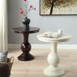 English Elm Antique Round Accent Table with Turned Pedestal Base, Compact 26.5" Classic White Side Table for Cozy Spaces B062P185650