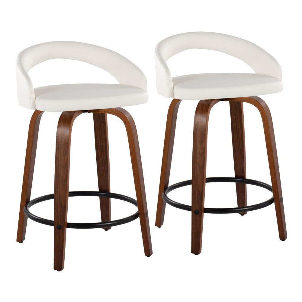 English Elm Fixed-height Swivel Counterstools Walnut Legs Faux Leather Seats Kitchen Island Set B202S01752