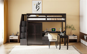 English Elm Queen Murphy Bed with Integrated Desk Cabinet Shelves Space Saving Studio Solution Espresso N708S00013P