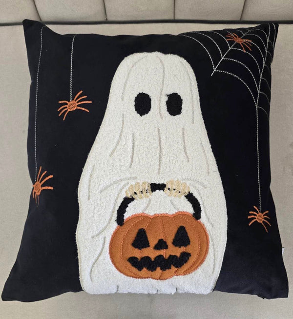 English Elm Halloween Ghost Throw Pillow - Adorable Pumpkin Bucket Design For Cozy Seasonal Decor & Comfort B357P360664