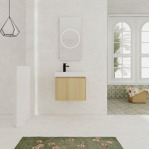 English Elm 24 Inch Bathroom Vanity Floating Ceramic Basin Sink Combo with Double-Door Wall-Mounted Storage Cabinet Durable Engineered Wood Modern Design Oak W1972P190341