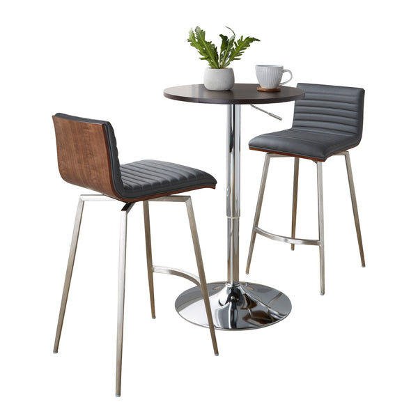 English Elm Mason Mid-Century Swivel Counter Dining Set with Adjustable Chrome Table, Grey Faux Leather Stools B202S01462