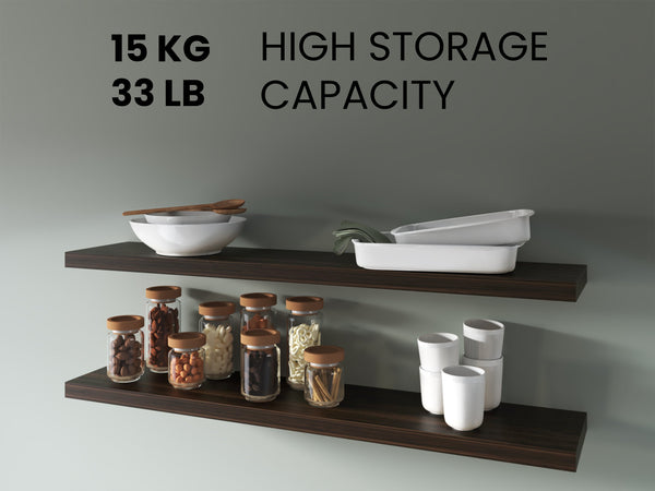 English Elm Greer Floating Shelf Melamine Set of 2 — Modern Minimalist Wall-Mounted Shelves for Home Office Dark Oak 47.2 L x 10.2 W x 3.5 H B128P375283