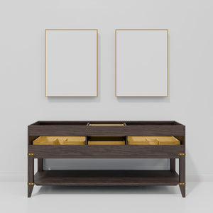 English Elm Brown Oak Double Bath Vanity With Carrara Marble Top, Chrome Faucets & 34" Mirrors - Luxurious Design B2731S01896