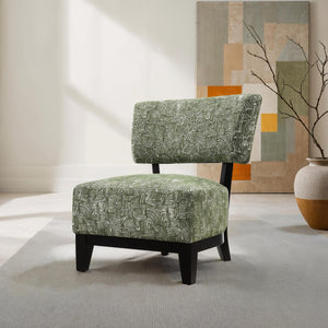 English Elm Green Contemporary Accent Chair with Cylindrical Back, Foam Seat and Dark Walnut Exposed Wooden Legs, Stylish Living Room Upholstery Green 38 L x 29 W x 35 H B2741P401419