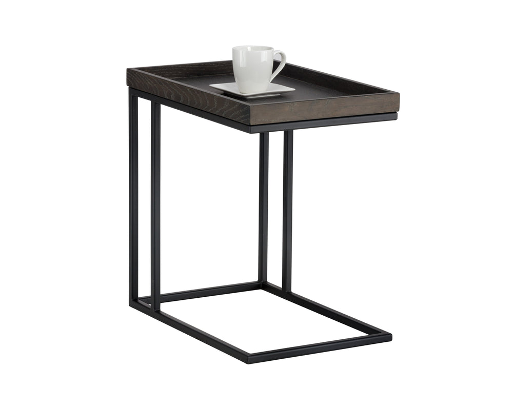 Sunpan Arden Modern C-Shaped Side Table with Rustic Oak Tray Top and Sleek Iron Frame for Stylish Decor Black / Charcoal Grey