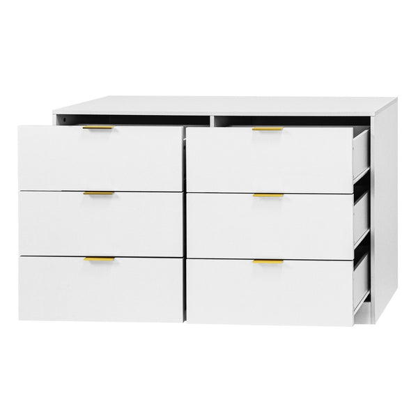 English Elm Simply Modern 6-Drawer Dresser with Spacious Drawers, Durable Engineered Wood, Sleek Minimalist Design White W409P307585