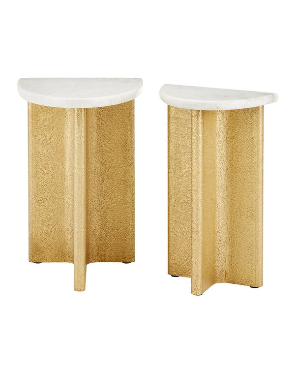 Currey & Company Doublet Marble Accent Table Set Of 2 – Elegant Hand-hammered Brass Base With Stylish Design Brass Banswara Marble ,Brass ,Engineered Wood 4000-0233-currey-company