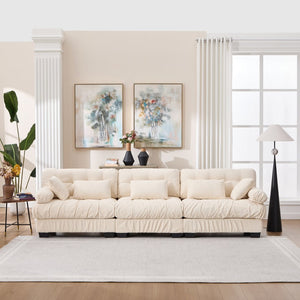 English Elm Modular Cloud Sectional Sofa Flannelette Deep Seat Couch for Living Room with Pillows Beige W2120S00033