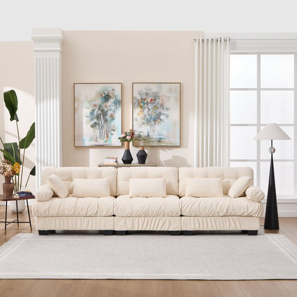 English Elm Modular Cloud Sectional Sofa Flannelette Deep Seat Couch for Living Room with Pillows Beige W2120S00033